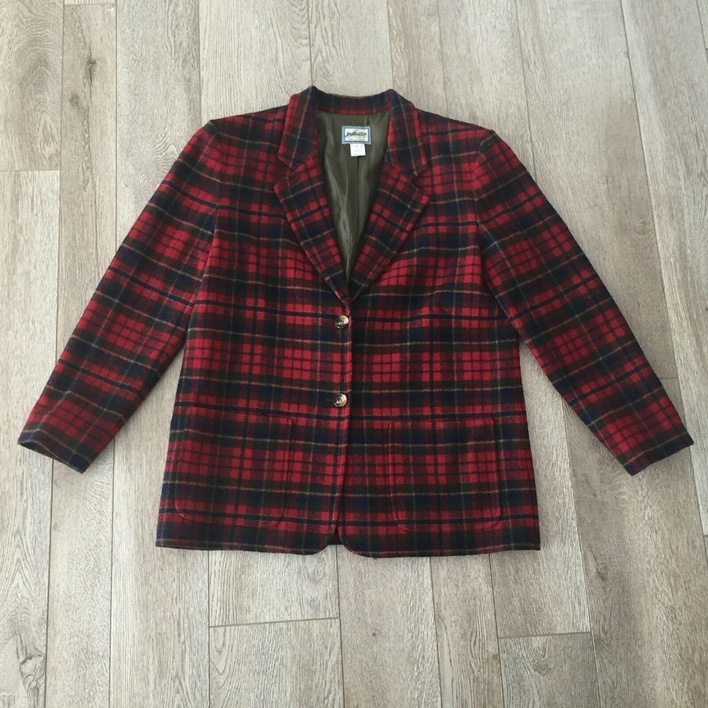 Pendleton Women's Blazer Jacket Wool Plaid 2-Button Pockets Collar Lined Large